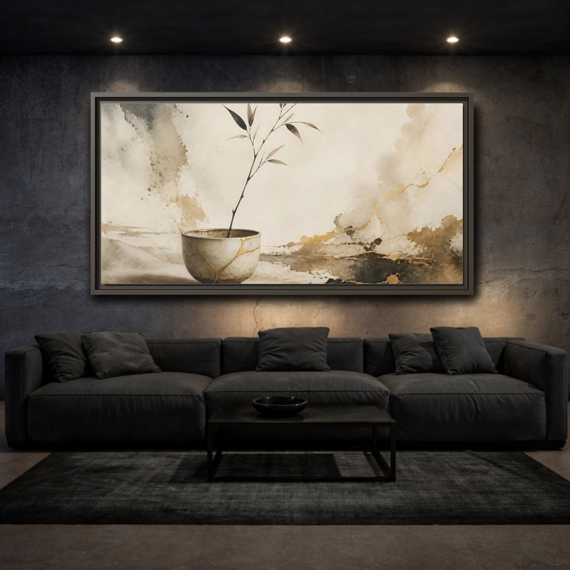 Mockup 3. Kintsugi Cup With Branch shown as framed canvas print
