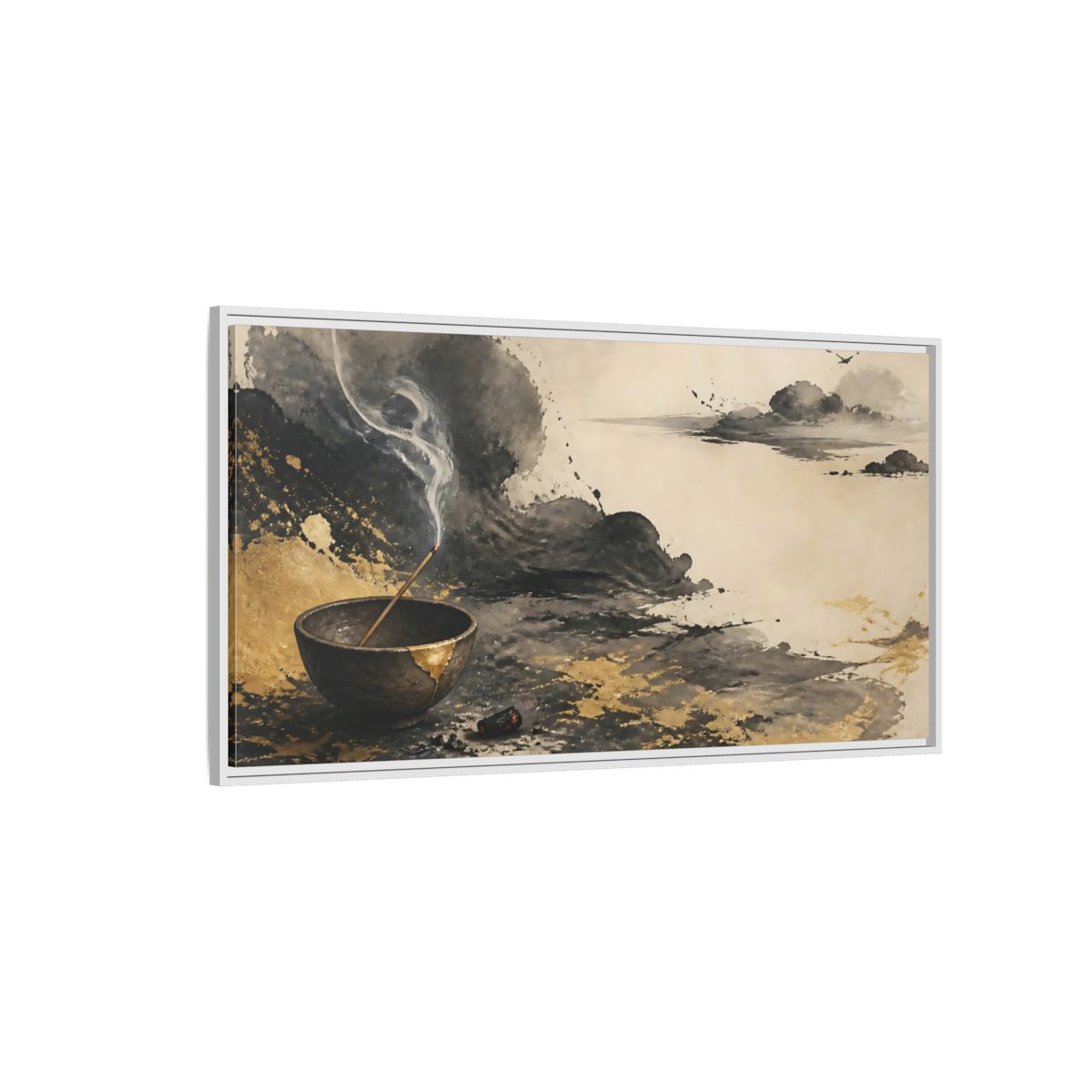 Side Mockup 3. Kintsugi Incense Serenity shown as framed canvas print