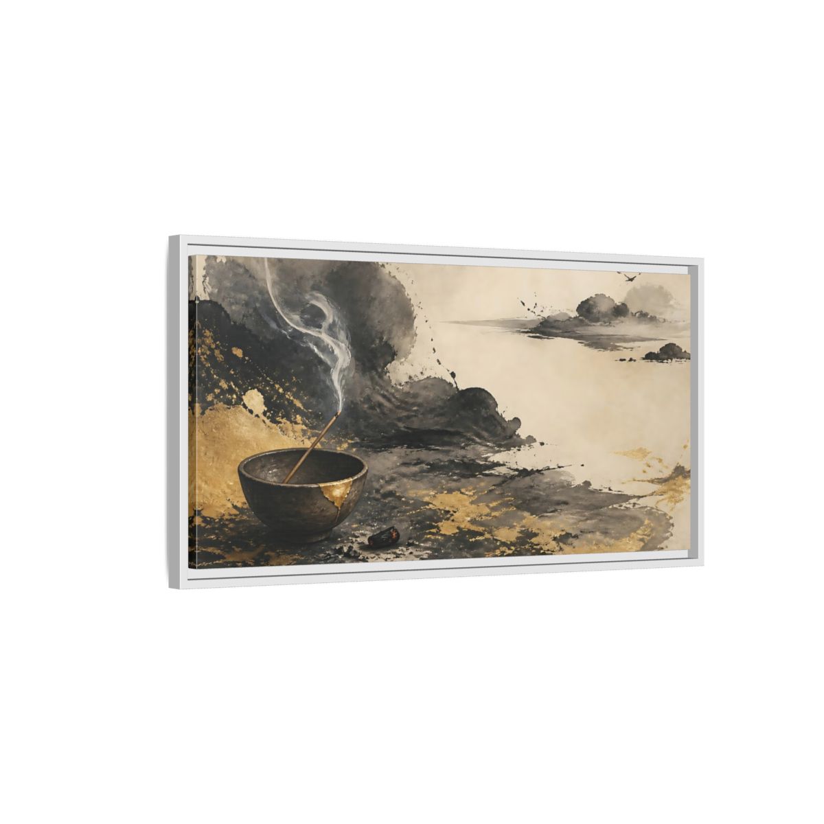 Side Mockup 1. Kintsugi Incense Serenity shown as framed canvas print