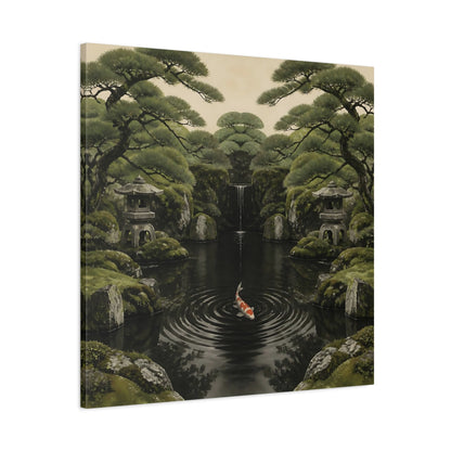 Main Mockup. Koi In Mossy Garden shown as canvas print