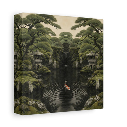 Side Mockup 2. Koi In Mossy Garden shown as canvas print