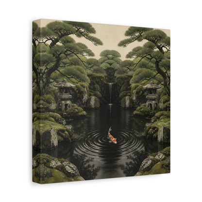 Side Mockup 9. Koi In Mossy Garden shown as canvas print