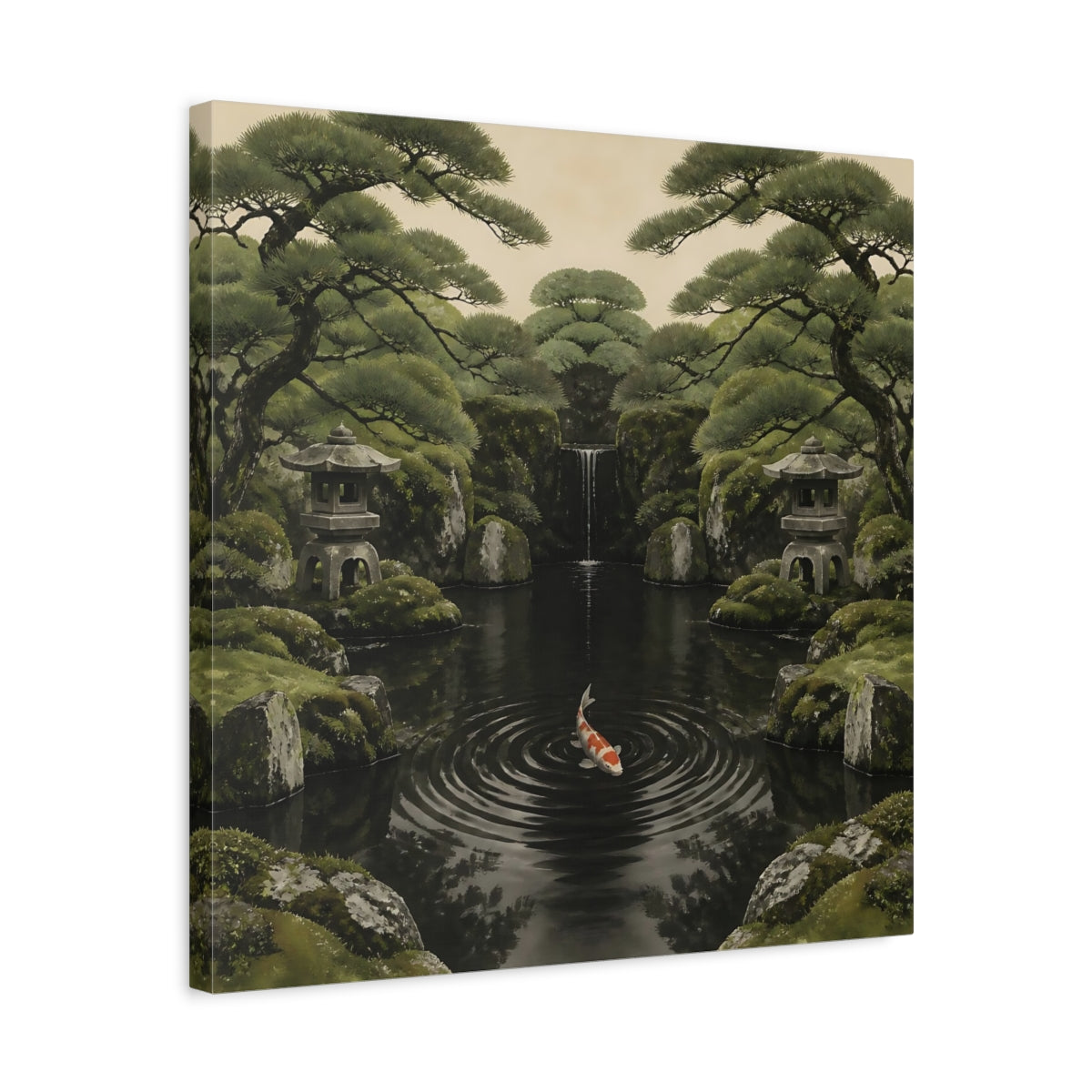 Side Mockup 5. Koi In Mossy Garden shown as canvas print