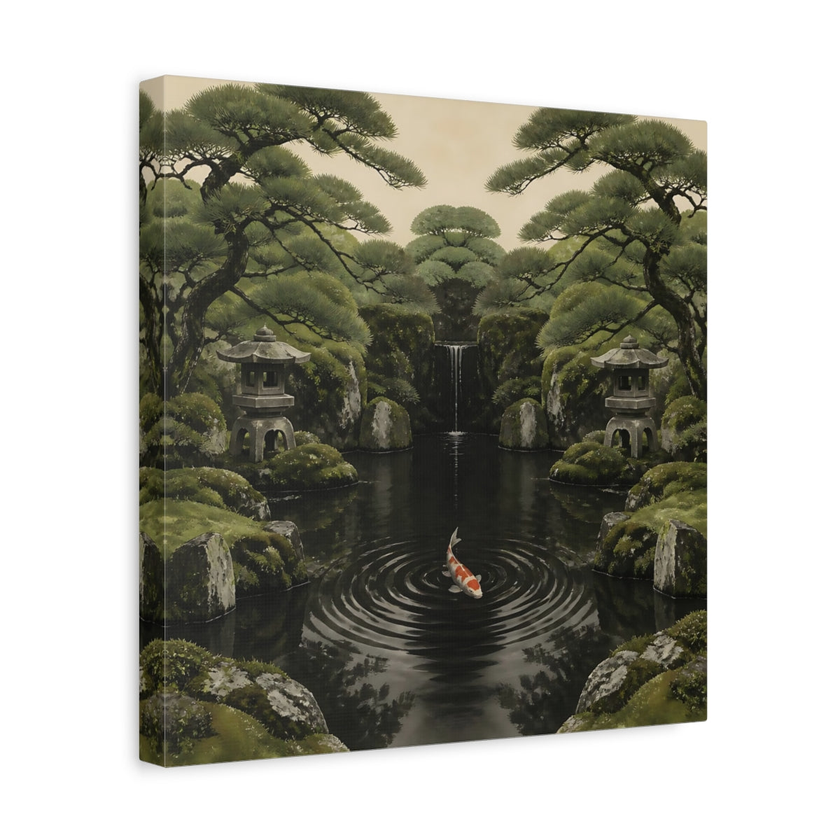 Side Mockup 7. Koi In Mossy Garden shown as canvas print