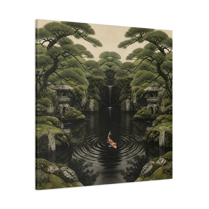 Side Mockup 1. Koi In Mossy Garden shown as canvas print