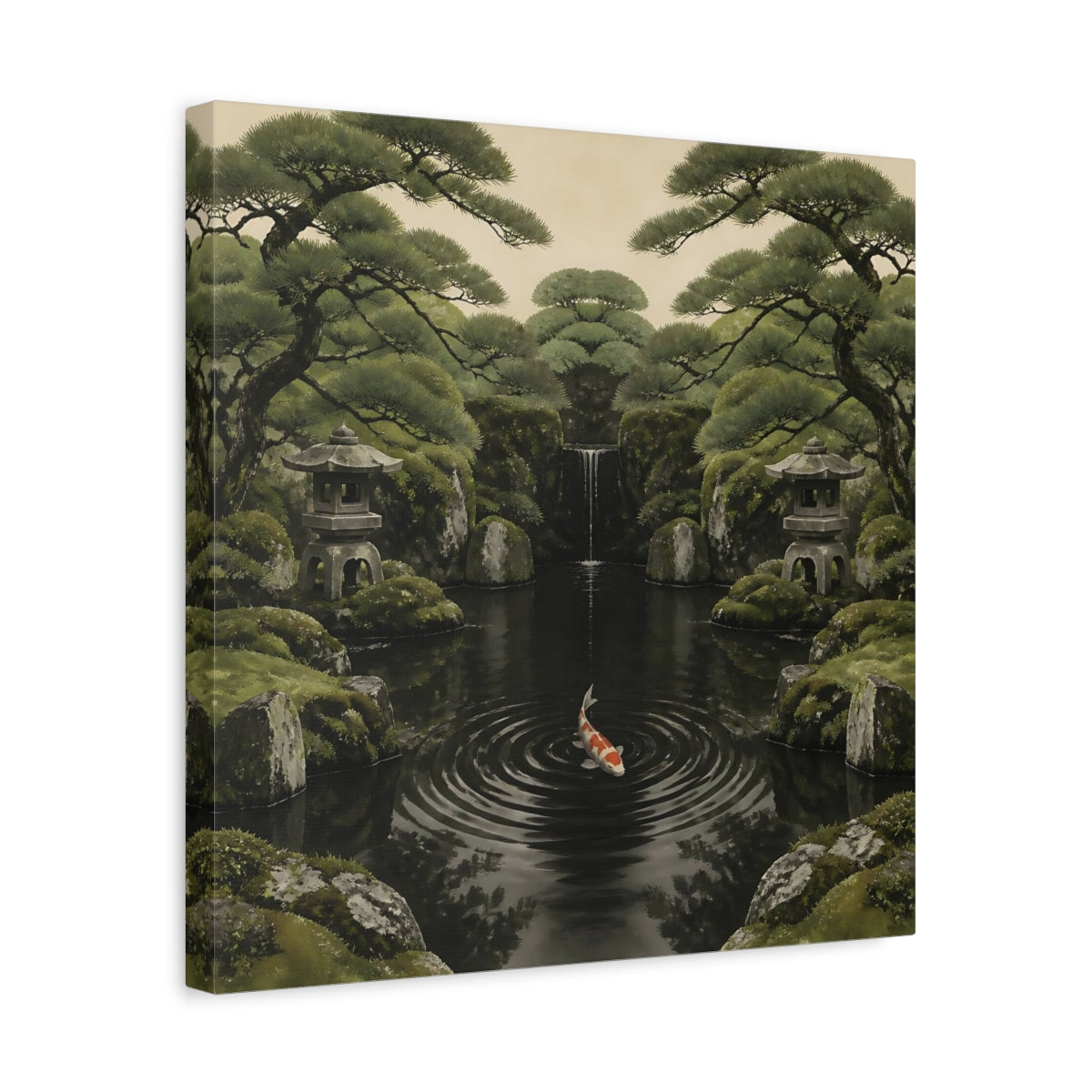 Side Mockup 6. Koi In Mossy Garden shown as canvas print