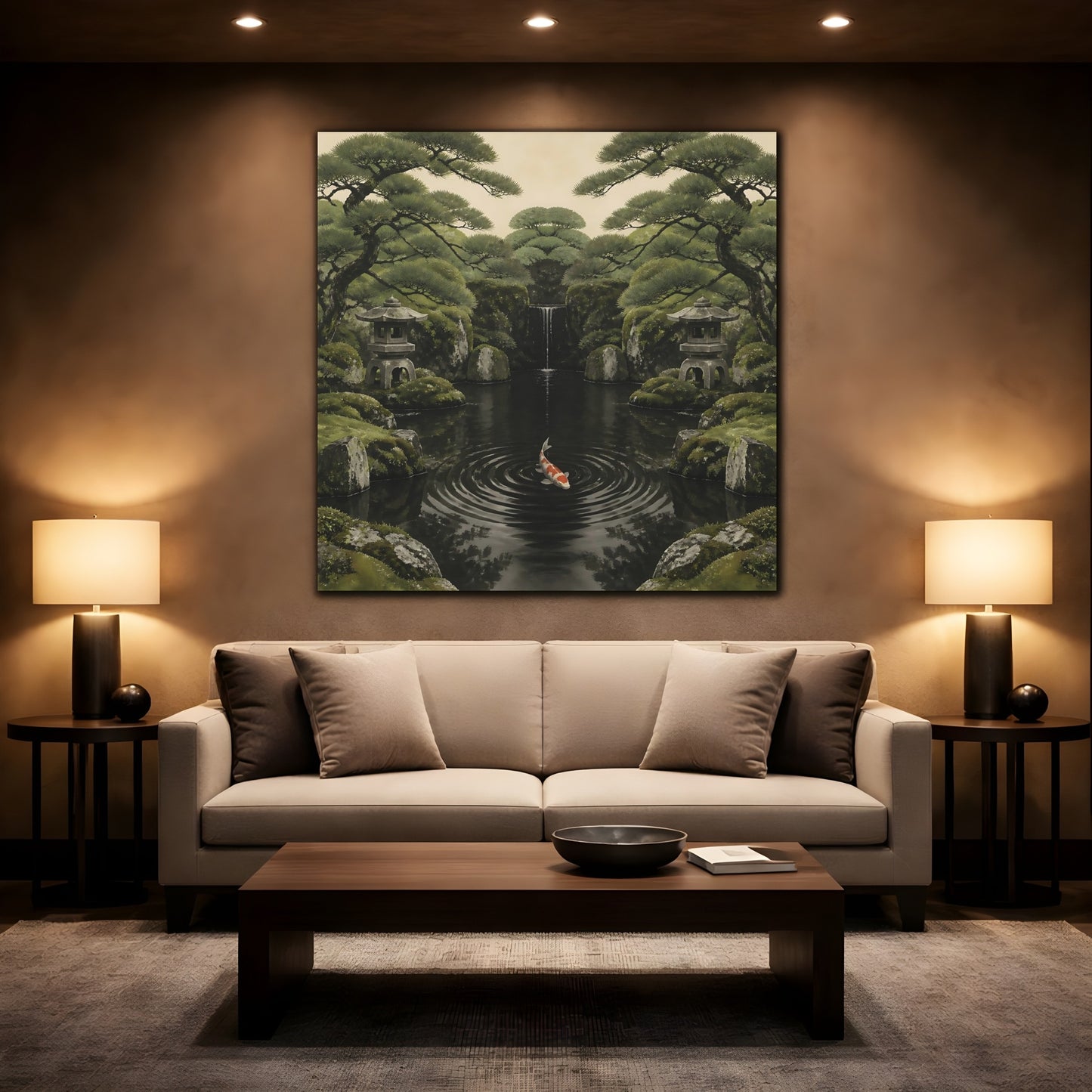 Mockup 2. Koi In Mossy Garden shown as canvas print