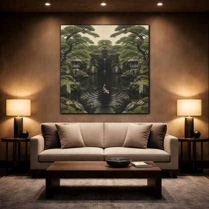 Mockup 2. Koi In Mossy Garden shown as canvas print