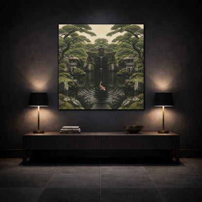 Mockup 3. Koi In Mossy Garden shown as canvas print