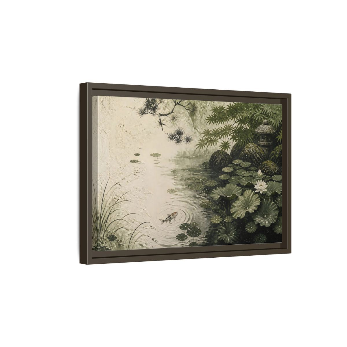 Side Mockup 5. Koi Nature Garden shown as framed canvas print