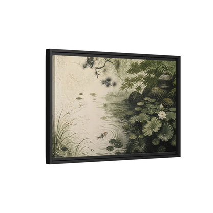 Side Mockup 3. Koi Nature Garden shown as framed canvas print