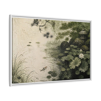 Side Mockup 9. Koi Nature Garden shown as framed canvas print