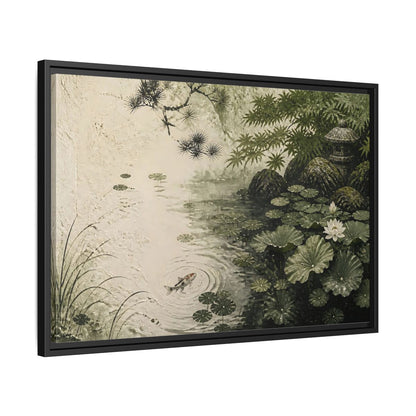 Side Mockup 14. Koi Nature Garden shown as framed canvas print