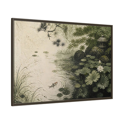 Side Mockup 8. Koi Nature Garden shown as framed canvas print