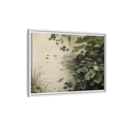 Side Mockup 1. Koi Nature Garden shown as framed canvas print