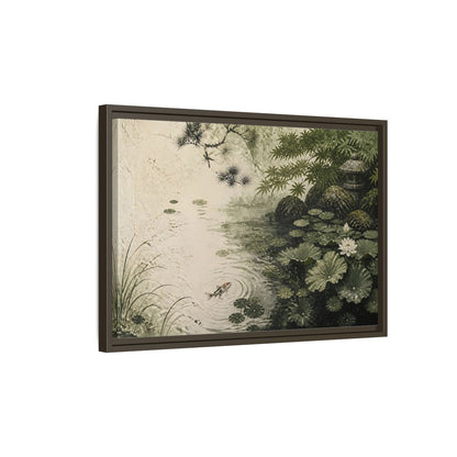 Side Mockup 2. Koi Nature Garden shown as framed canvas print