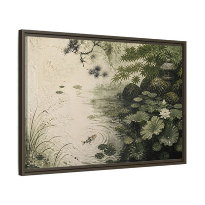 Side Mockup 11. Koi Nature Garden shown as framed canvas print