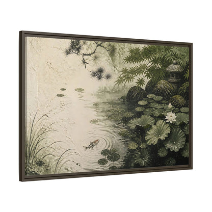 Main Mockup. Koi Nature Garden shown as framed canvas print