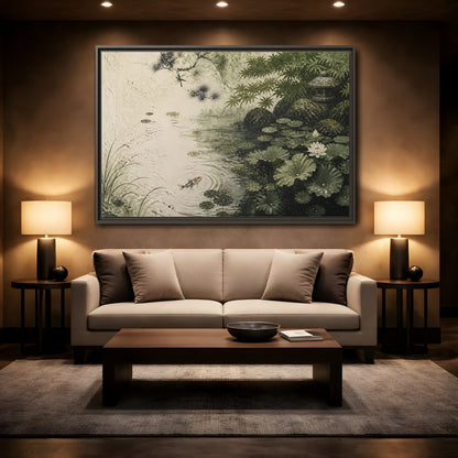 Mockup 2. Koi Nature Garden shown as framed canvas print