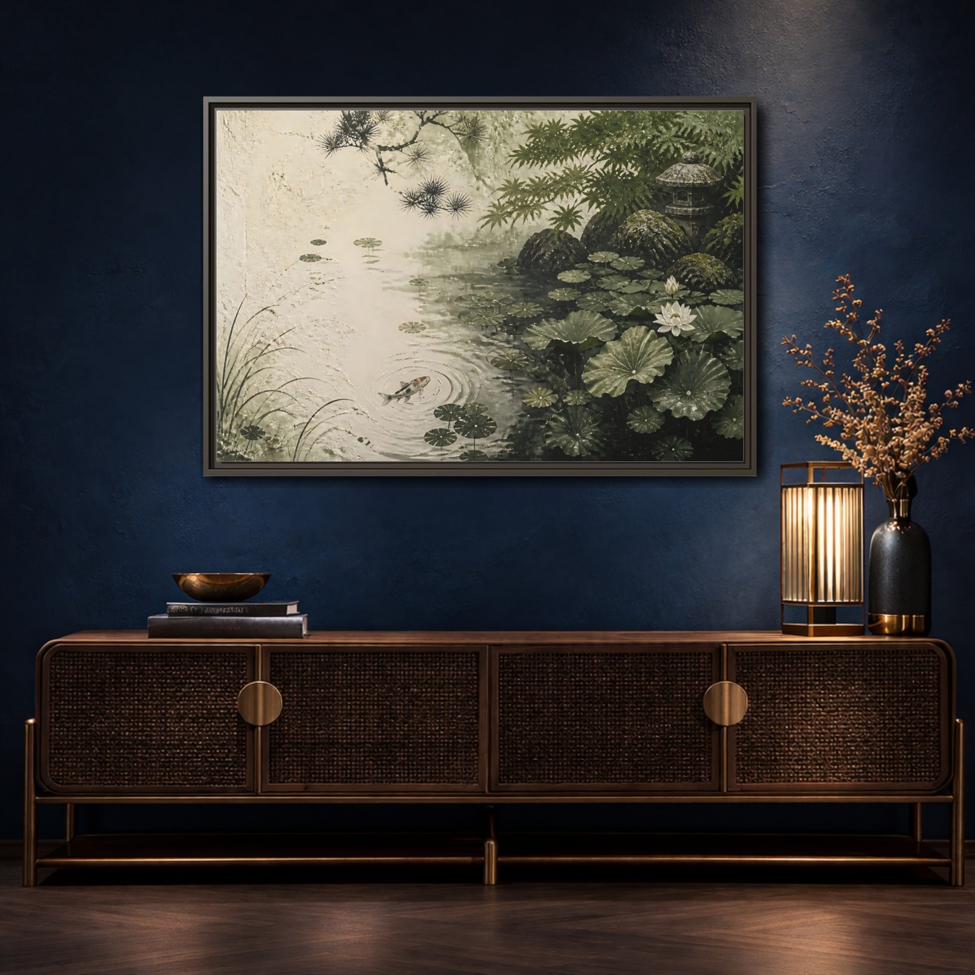 Mockup 4. Koi Nature Garden shown as framed canvas print
