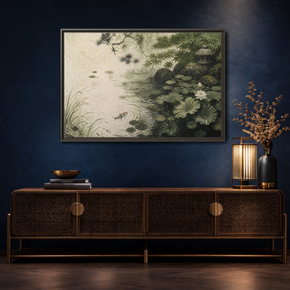 Mockup 4. Koi Nature Garden shown as framed canvas print