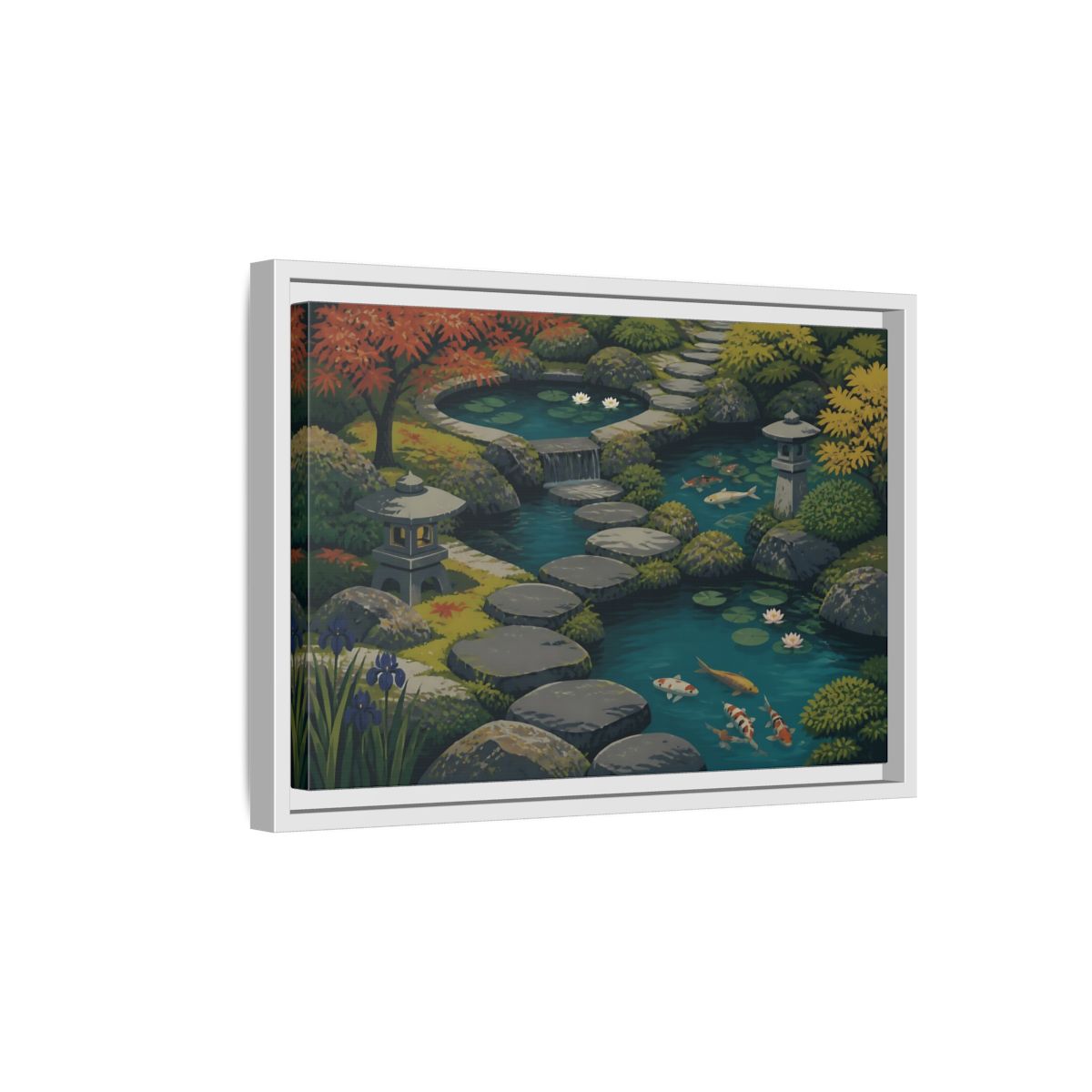Side Mockup 4. Koi Pond Stepping Stones shown as framed canvas print