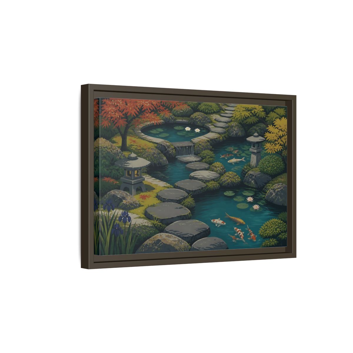 Side Mockup 5. Koi Pond Stepping Stones shown as framed canvas print