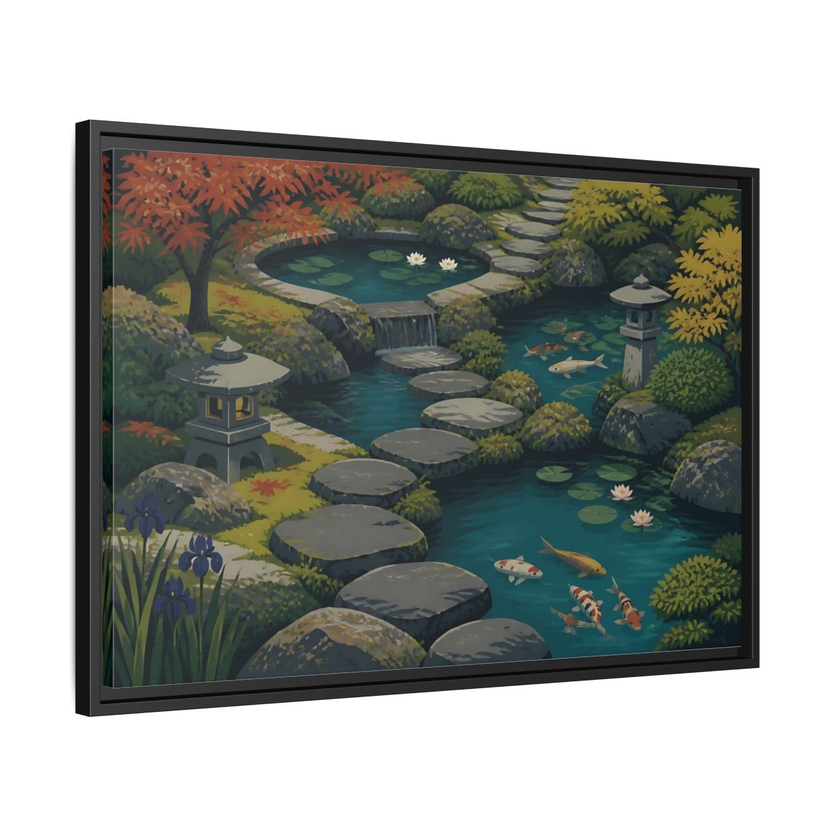 Side Mockup 14. Koi Pond Stepping Stones shown as framed canvas print