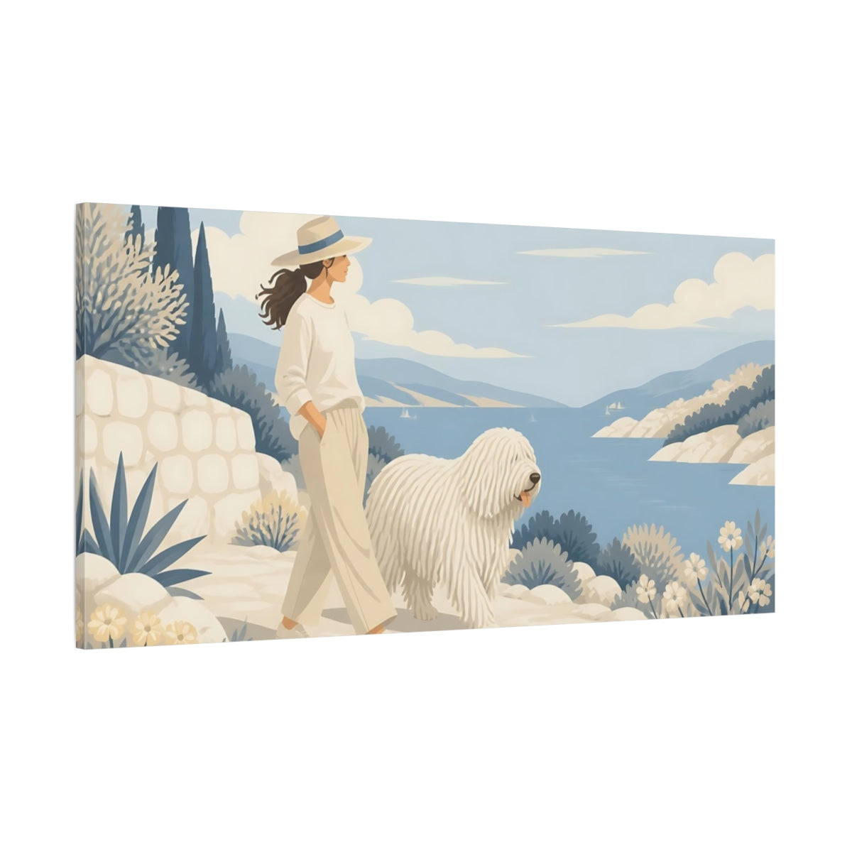 Side Mockup 2. Komondor Pet Walk shown as canvas print