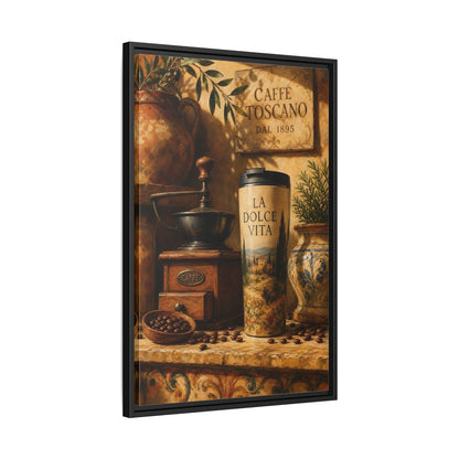 Side Mockup 14. La Dolce Vita Coffee shown as framed canvas print
