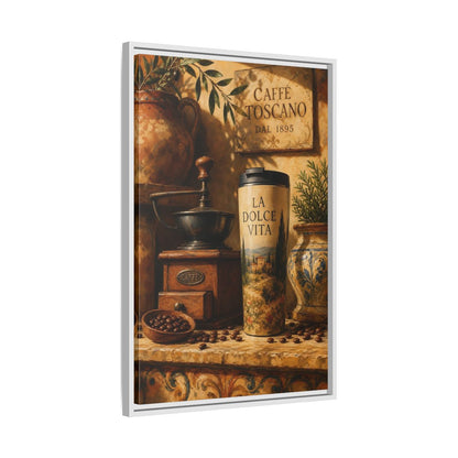 Side Mockup 10. La Dolce Vita Coffee shown as framed canvas print