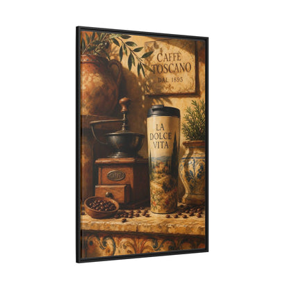 Side Mockup 12. La Dolce Vita Coffee shown as framed canvas print