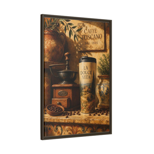 Main Mockup. La Dolce Vita Coffee shown as framed canvas print