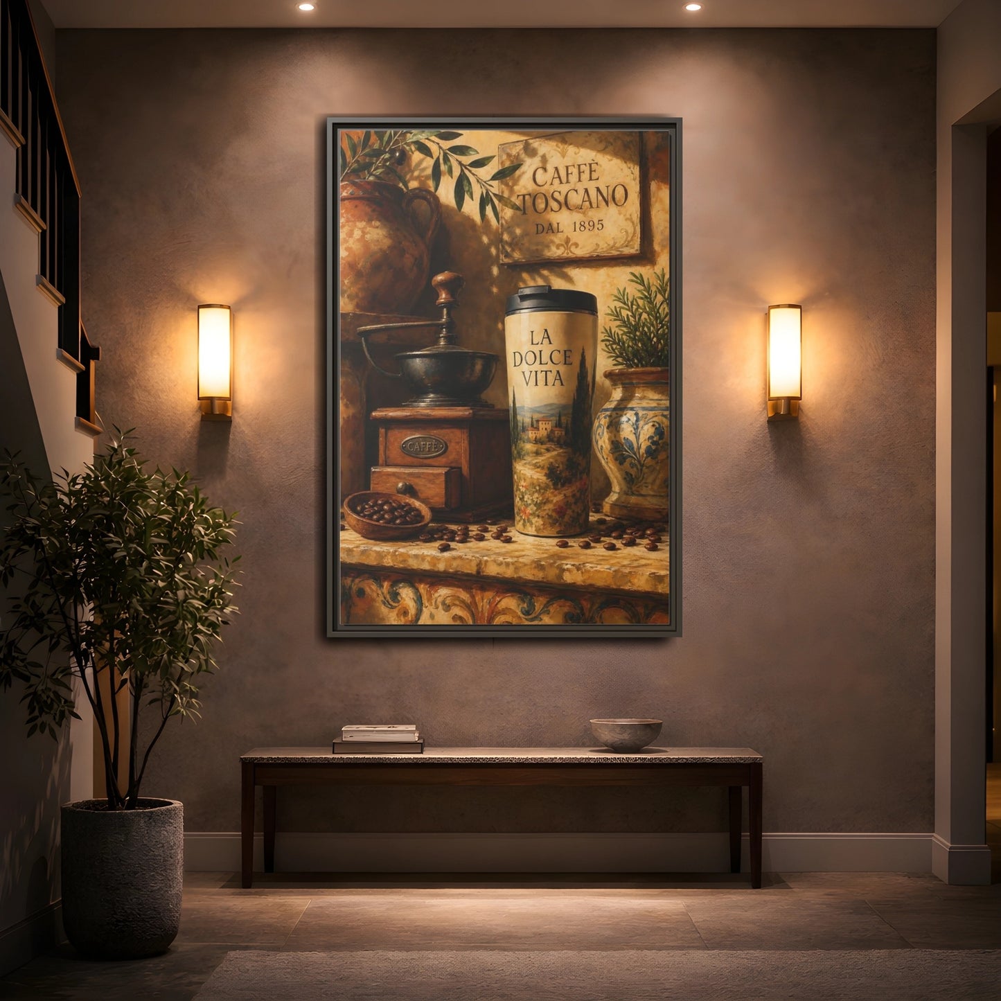 Mockup 2. La Dolce Vita Coffee shown as framed canvas print