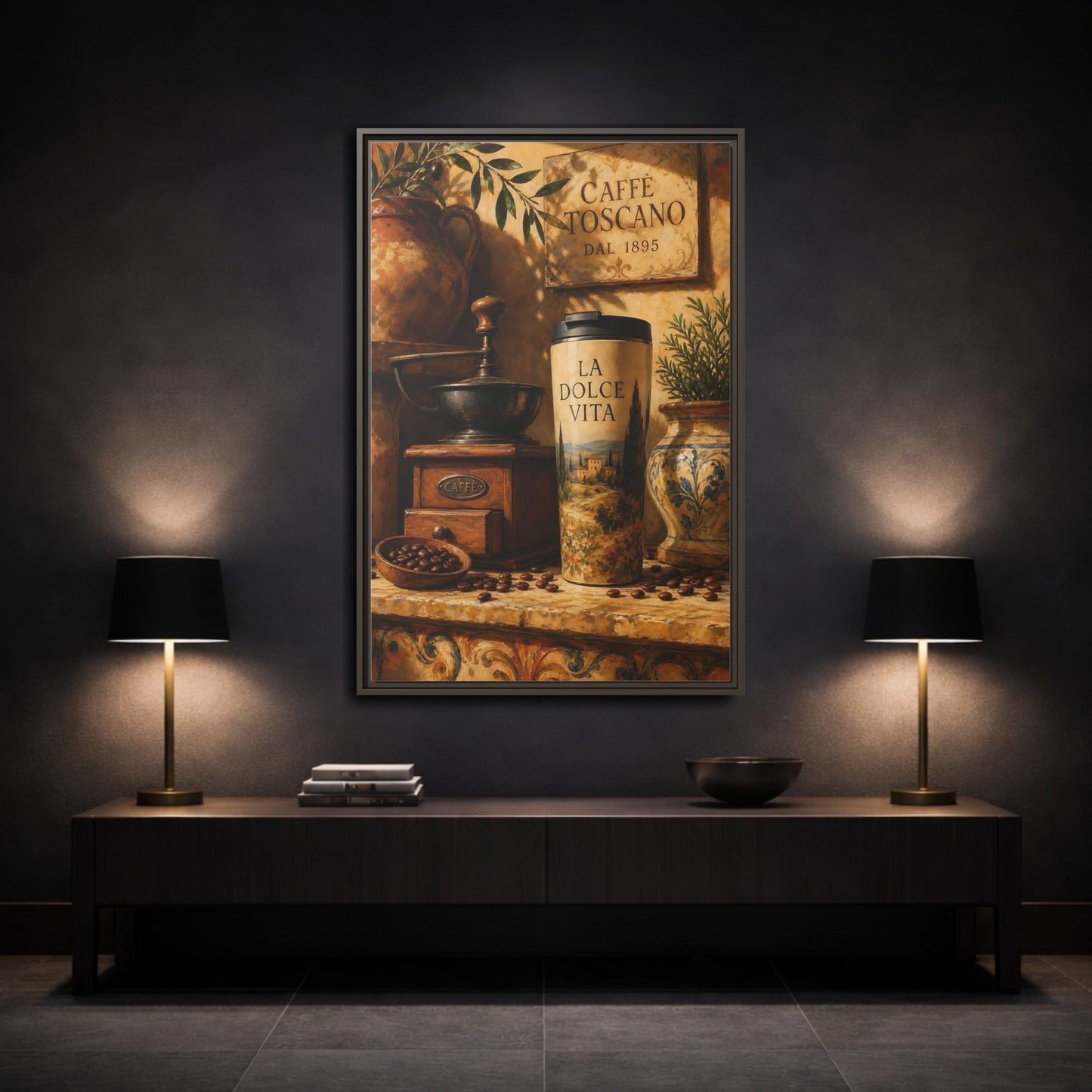 Mockup 3. La Dolce Vita Coffee shown as framed canvas print