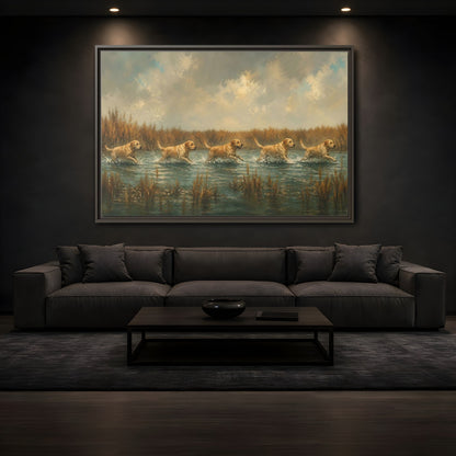 Mockup 3. Labradors In Water shown as framed canvas print