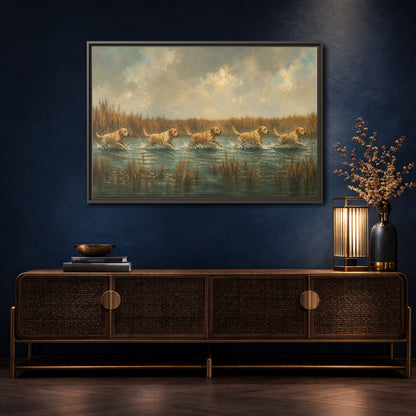 Mockup 4. Labradors In Water shown as framed canvas print