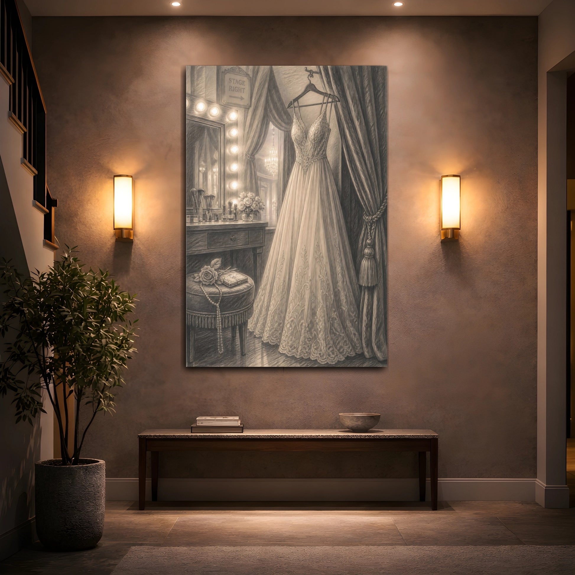 Mockup 2. Lace Wedding Gown At Vanity shown as canvas print