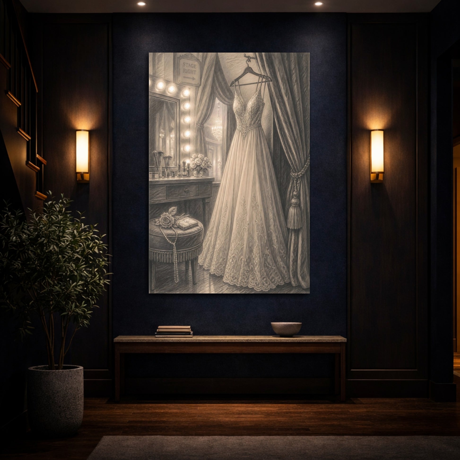 Mockup 4. Lace Wedding Gown At Vanity shown as canvas print
