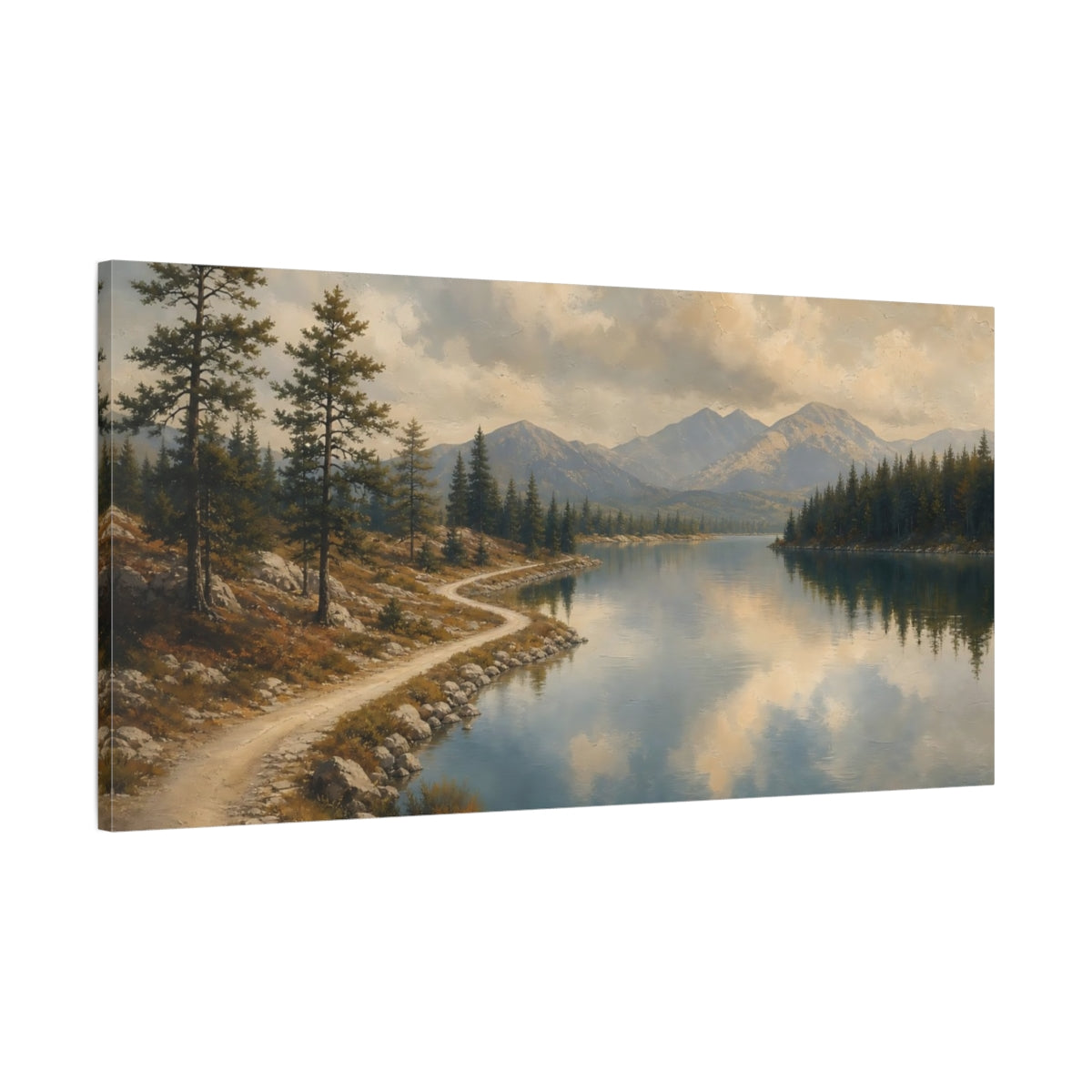 Main Mockup. Lakeside Mountain Path shown as canvas print