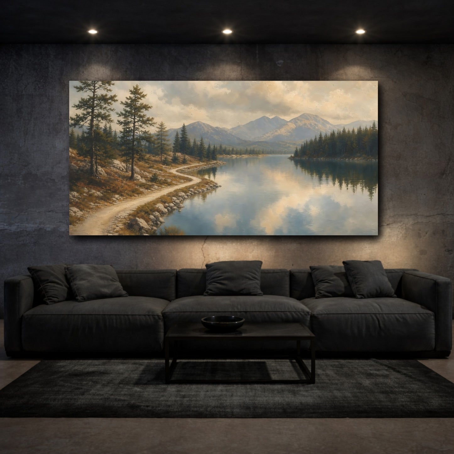 Mockup 3. Lakeside Mountain Path shown as canvas print