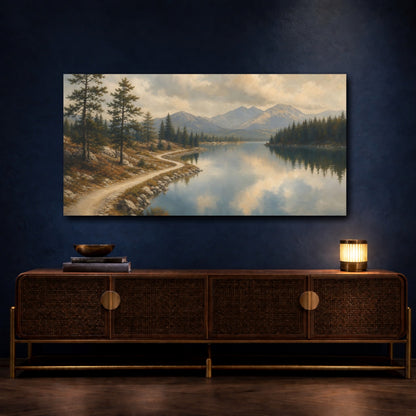 Mockup 4. Lakeside Mountain Path shown as canvas print