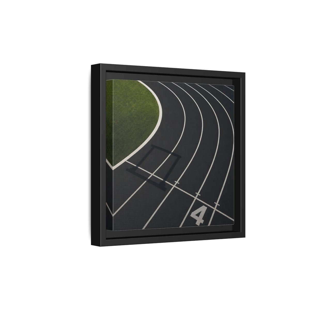 Side Mockup 21. Lane Four Track Curve shown as framed canvas print