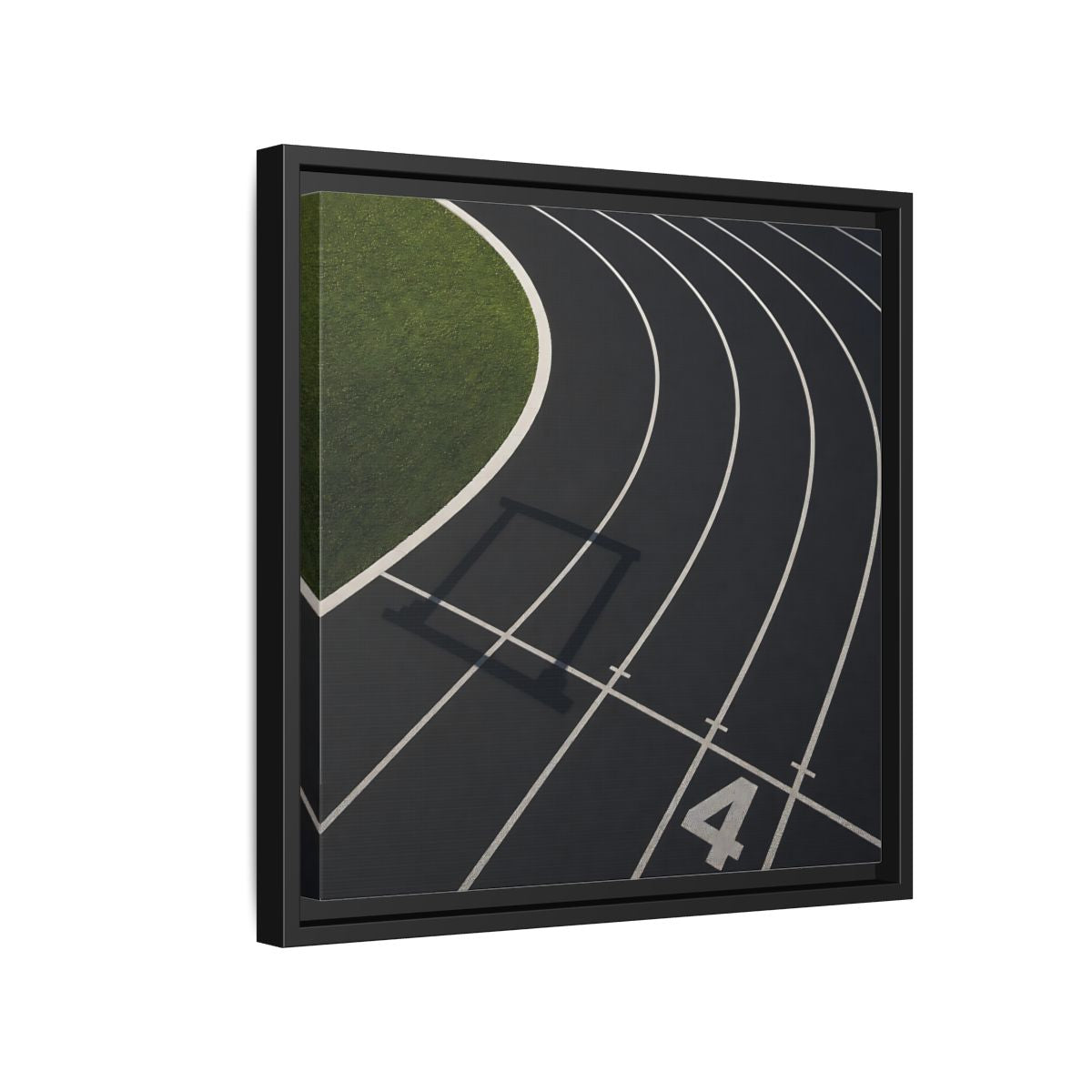 Side Mockup 15. Lane Four Track Curve shown as framed canvas print