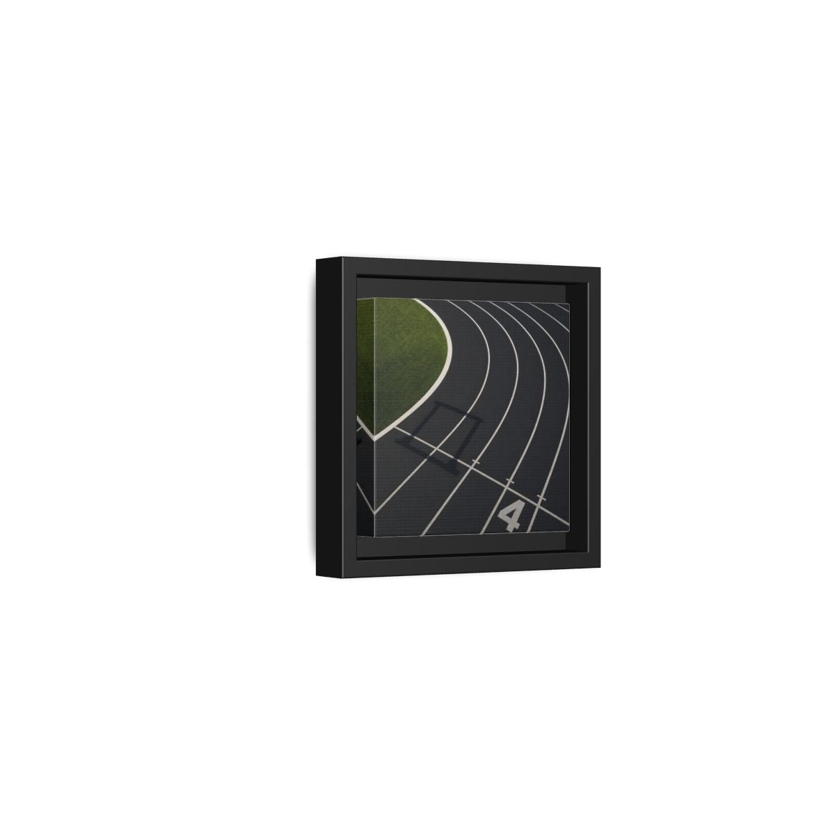 Side Mockup 24. Lane Four Track Curve shown as framed canvas print