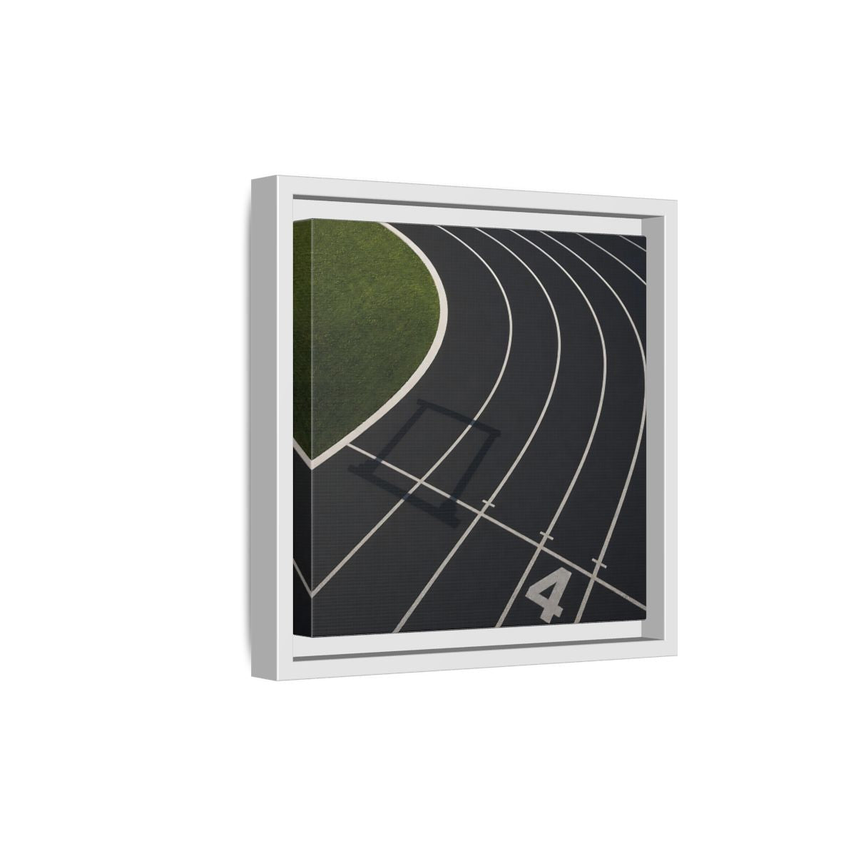 Side Mockup 19. Lane Four Track Curve shown as framed canvas print