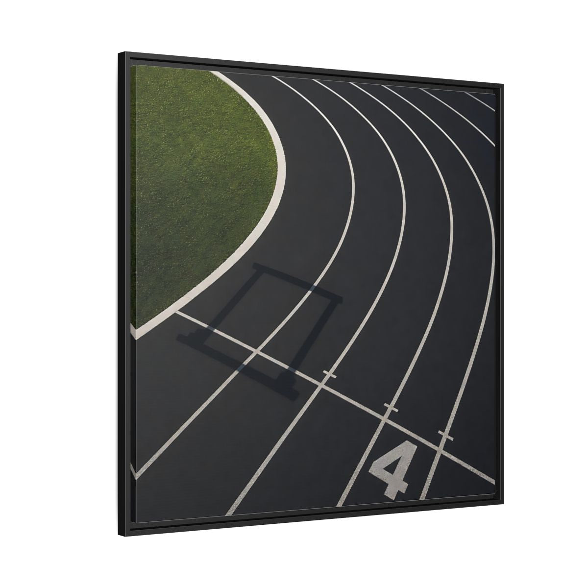 Side Mockup 6. Lane Four Track Curve shown as framed canvas print