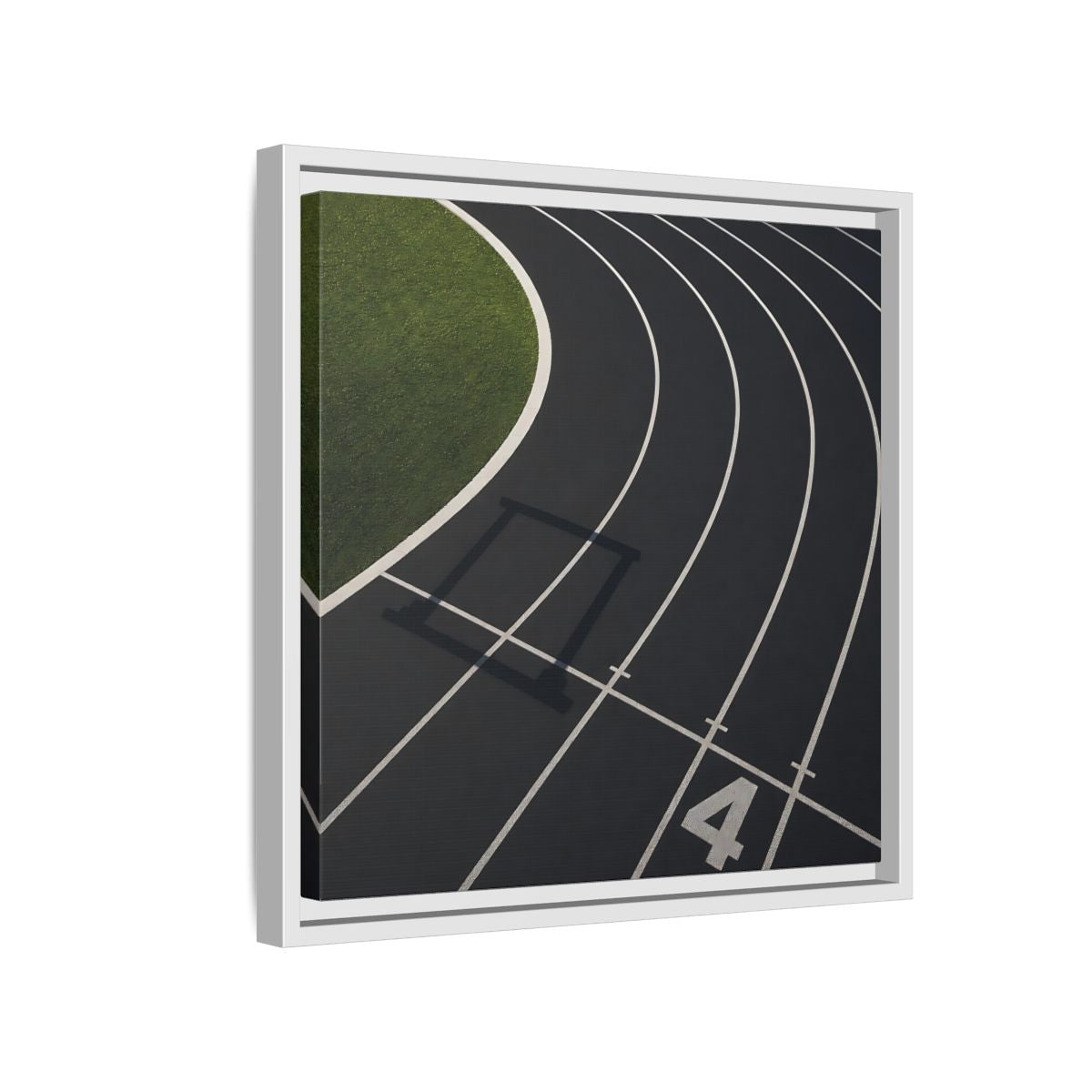 Side Mockup 13. Lane Four Track Curve shown as framed canvas print