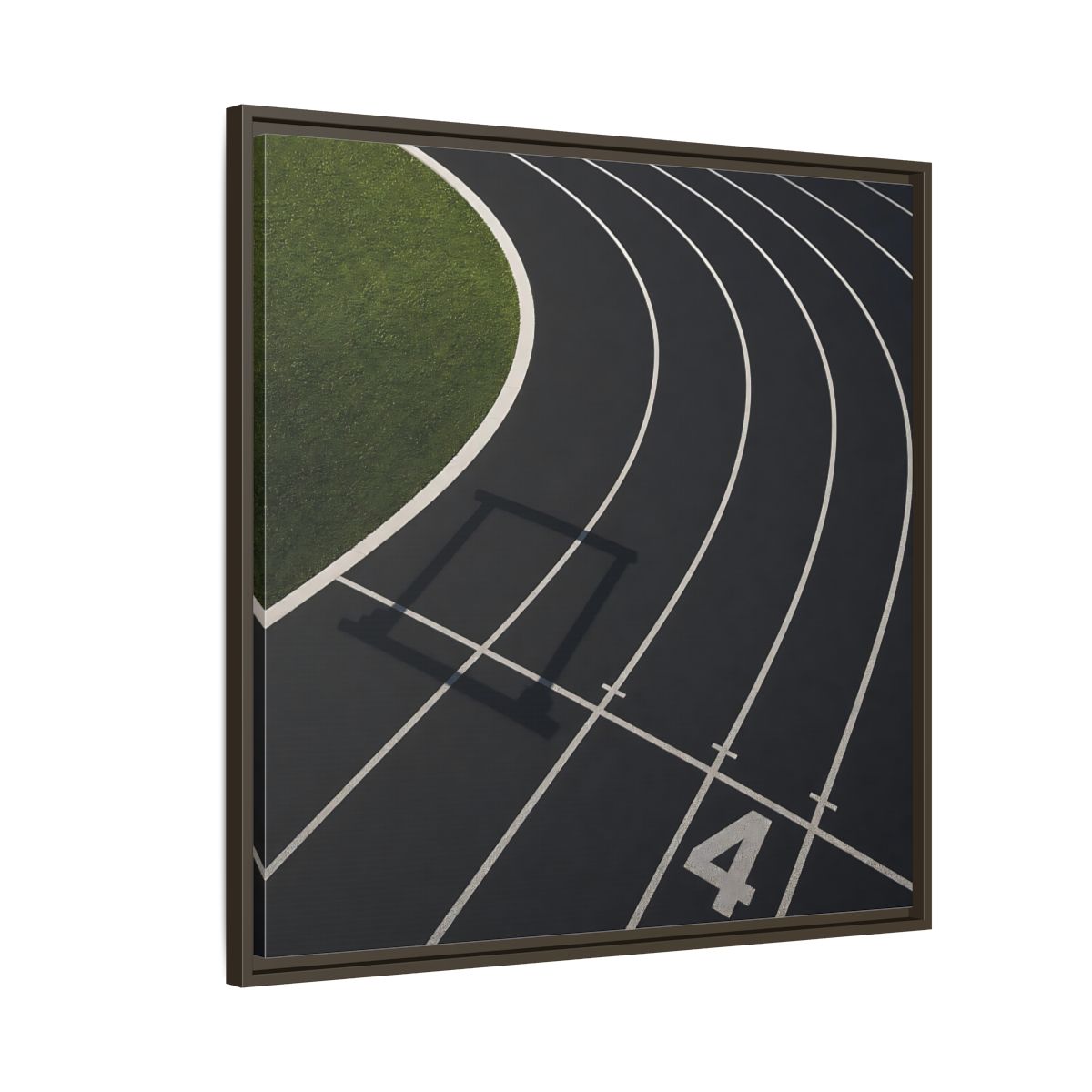 Side Mockup 8. Lane Four Track Curve shown as framed canvas print