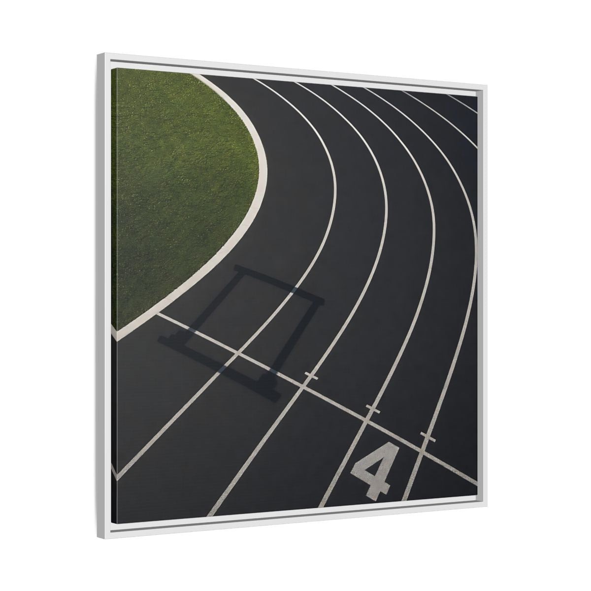 Side Mockup 25. Lane Four Track Curve shown as framed canvas print